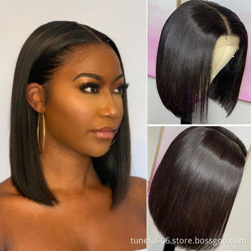 Cheap Short Bob Transparent Hd Lace Human Hair Wig,8-14inch Mink Brazilian Hair Wig,4x4 Closure Short Bob Wigs For Black Women